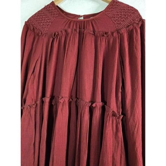 wonderly Boho Hippie Lottie Dress Burgundy Poet sleeve Size M Women's - Picture 7 of 12